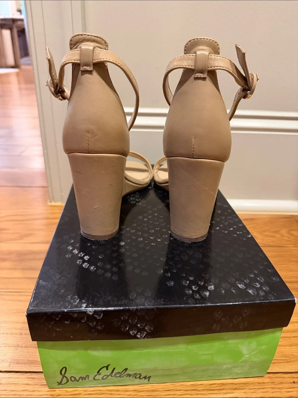 Sam Edelman Nude Ankle-Strap Open-Toe Wedges